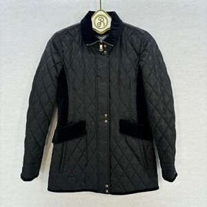 Vince Camuto Quilted Jacket XS Black Velvet Trim Gold Pockets Winter Fall Coat